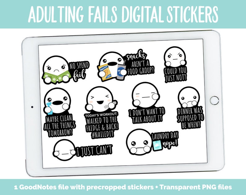 Adulting Fails Digital Stickers GoodNotes, iPad and Android Chores, Tasks image 1