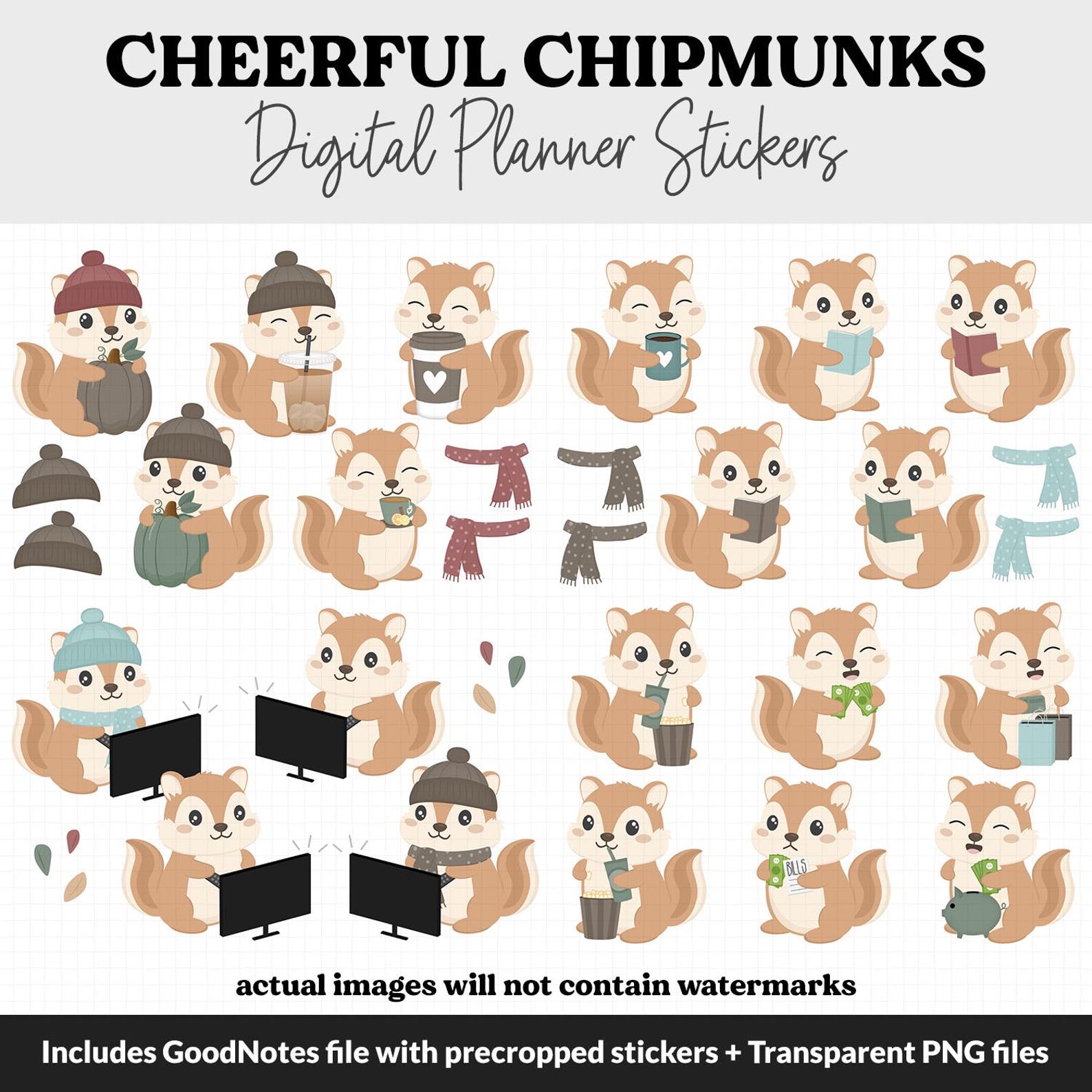 Cheerful Chipmunks Digital Planner Stickers | iPad & Android | Cheeks ...