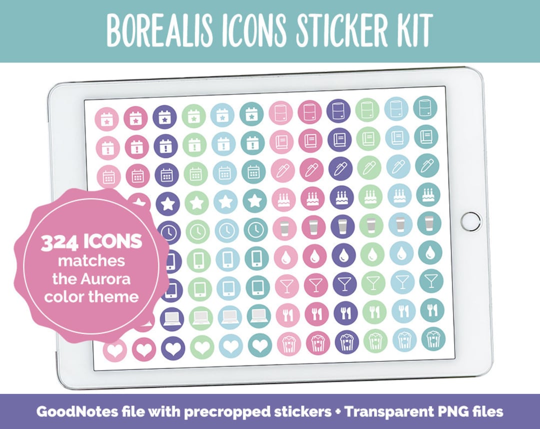 Borealis Icons Digital Planner Stickers Goodnotes, iPad and Android