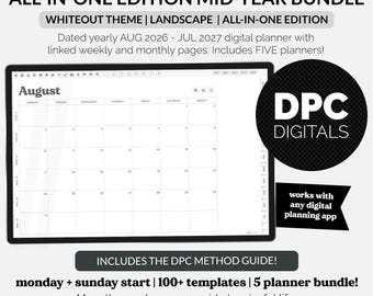 BUNDLE! 2026-2027 Mid-Year Dated Joyful Life All-In-One Digital Planner | Whiteout | iPad & Android | Landscape