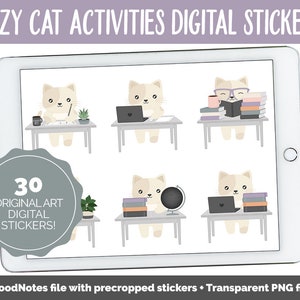 Cozy Cat Activities Digital Stickers | GoodNotes & iPad | Crafts, School, Work, Hobbies