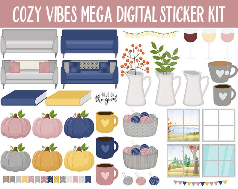 Cozy Vibes Digital Planner Sticker Mega Kit GoodNotes, iPad and Android Autumn, October, Self-Care, Hygge, Home image 3