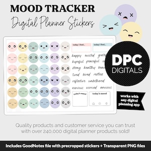 Stimmungs Tracker Digitale Planer Aufkleber | GoodNotes, iPad und Android | Kawaii, Emojis, Stimmungen, Pastell, Widgets
