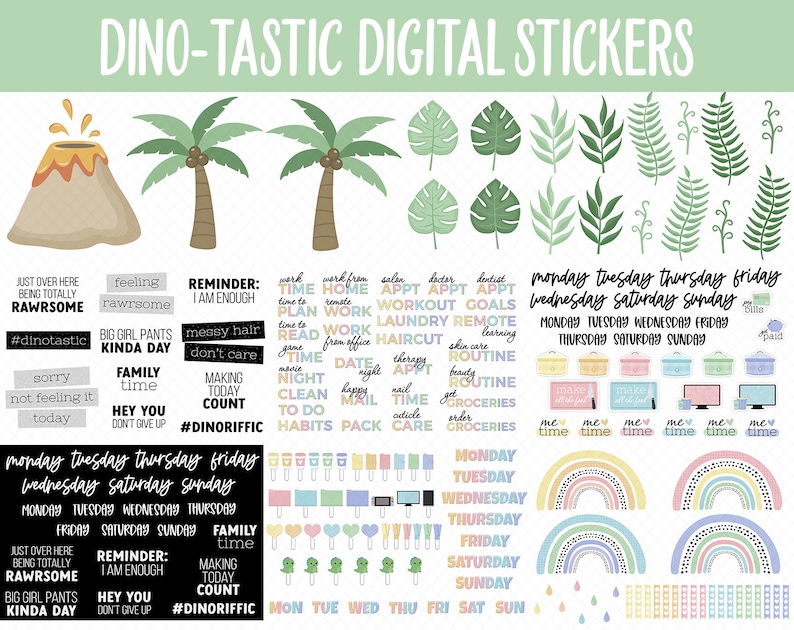 Dino-tastic Digital Sticker Mega Bundle | GoodNotes & iPad | June, Dinosaurs, Kawaii, Activities, Goals, Tasks image 5