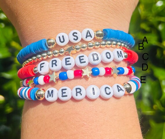 Landical 12pcs 4th of July Bracelets Women Beaded Stretch Bracelets Patriotic Landical 12pcs 4th of July Bracelets Women Beaded Stretch Bracelets Patriotic