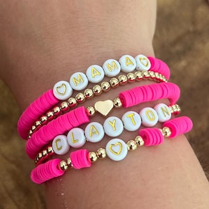 Personalized Clay Bead Bracelet: Custom Name Stacking Bracelet