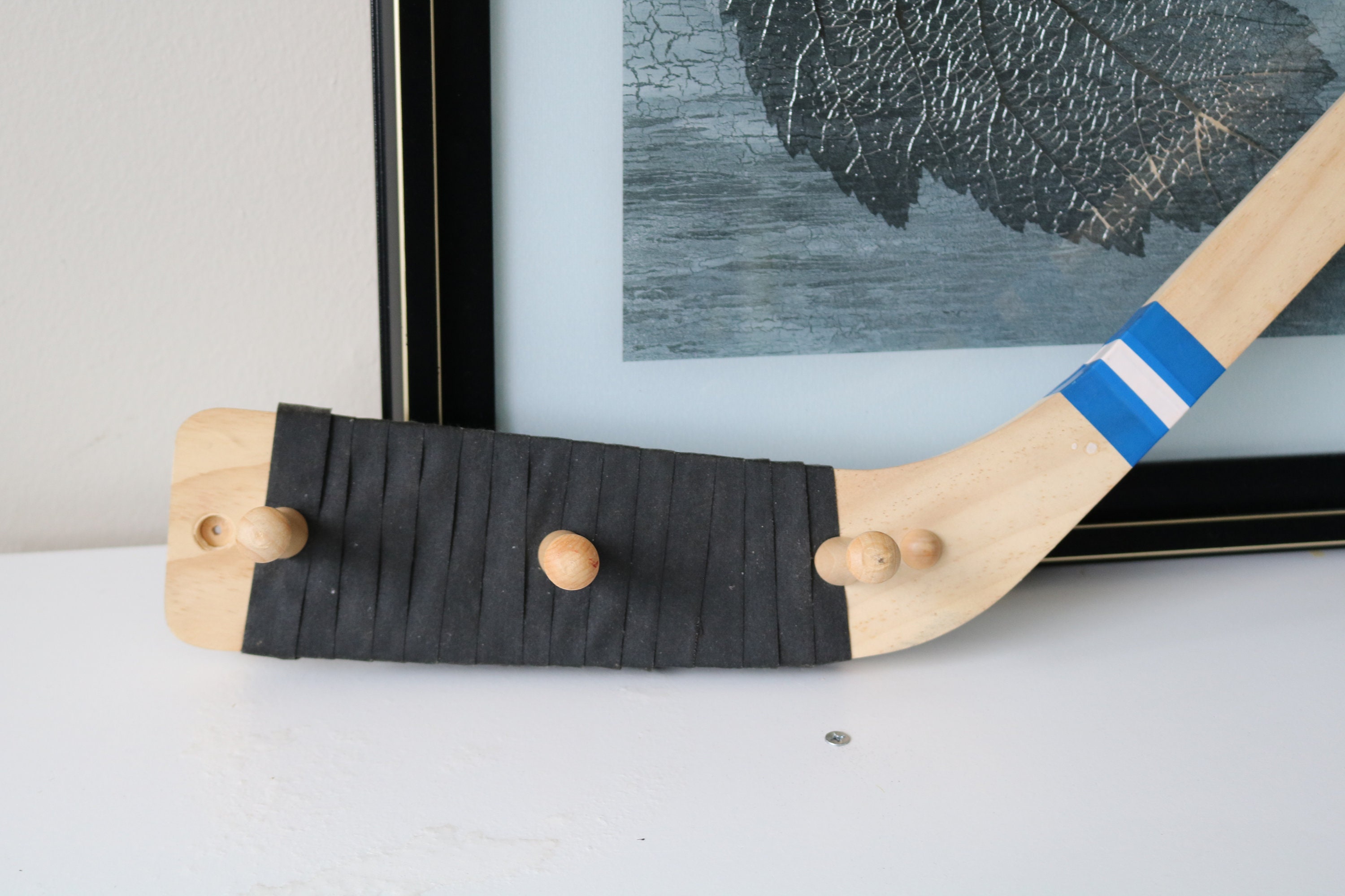 Small Blue Wooden Hockey Stick Wall Hanging Rack Etsy
