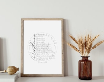 Love Is Patient Scripture Print | 1 Corinthians 13 Wall Art | Christian Printable Bible Verse Decor | 5x7, 8x10, 11x14 PDF & PNG