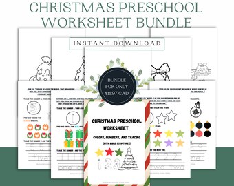 Simple Christmas Preschool Worksheet Bundle | Christmas Coloring Pages | Christmas Math Activity