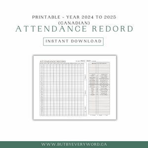 Ausdruckbare Anwesenheitsliste 2025-2026 Kanadier | Homeschool Anwesenheitsliste | Anwesenheits-Tracker | Schüler Logbuch