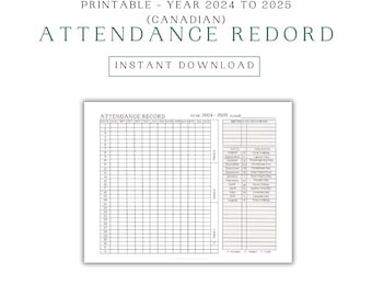 Printable Attendance Record 2025-2026 Canadian | Homeschool Attendance Sheet | Attendance Tracker | Student Log