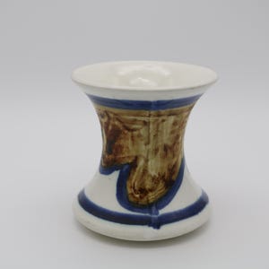 Vaso in ceramica da studio vintage / Vaso a forma di clessidra firmato / Ceramica smaltata a mano blu e marrone