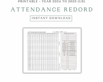 US Attendance Record 2025-2026 | Printable Homeschool Attendance Sheet | Attendance Tracker | Student Log