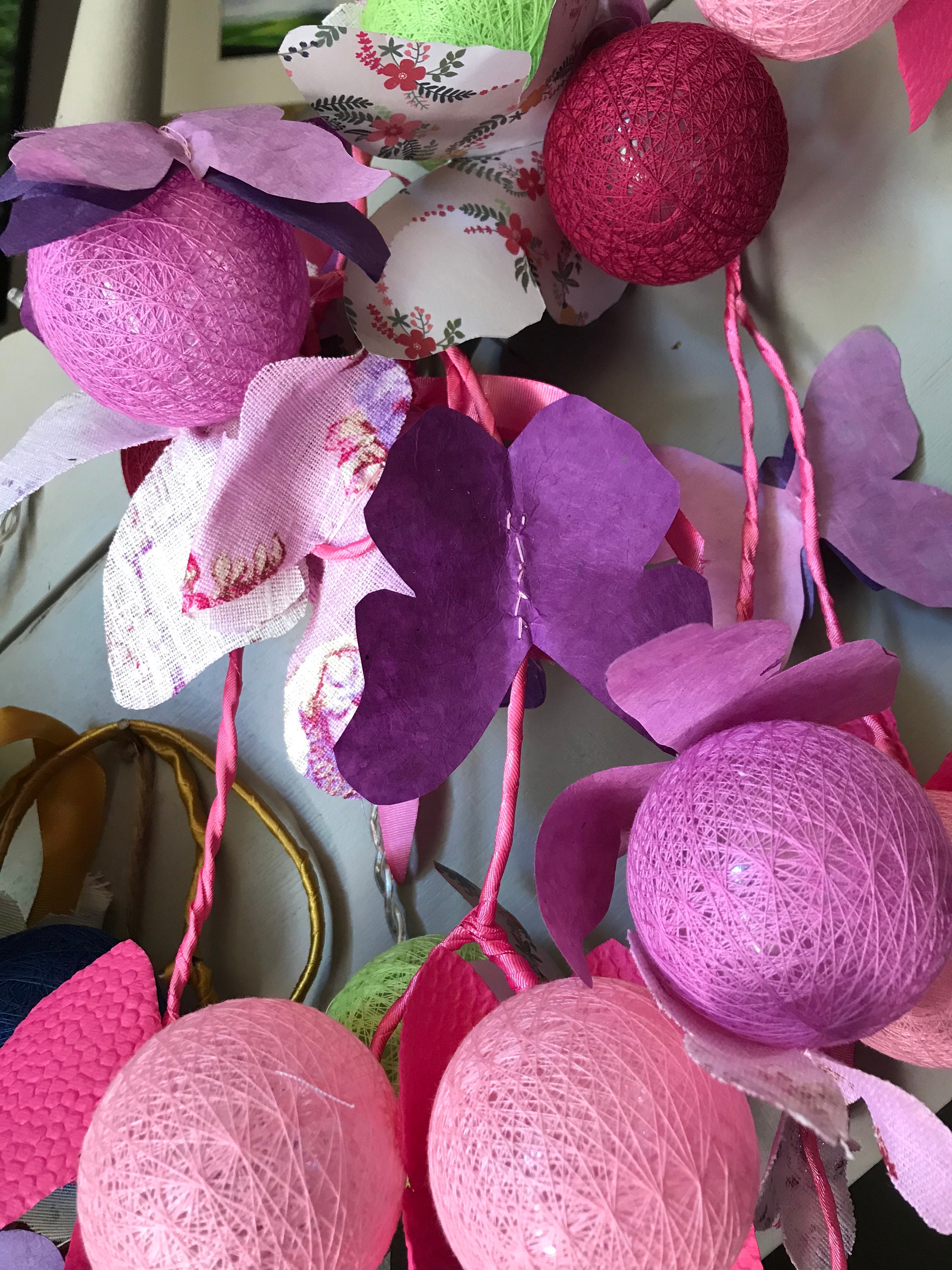 Boules Papillons Roses Tissus Coton et Papier -