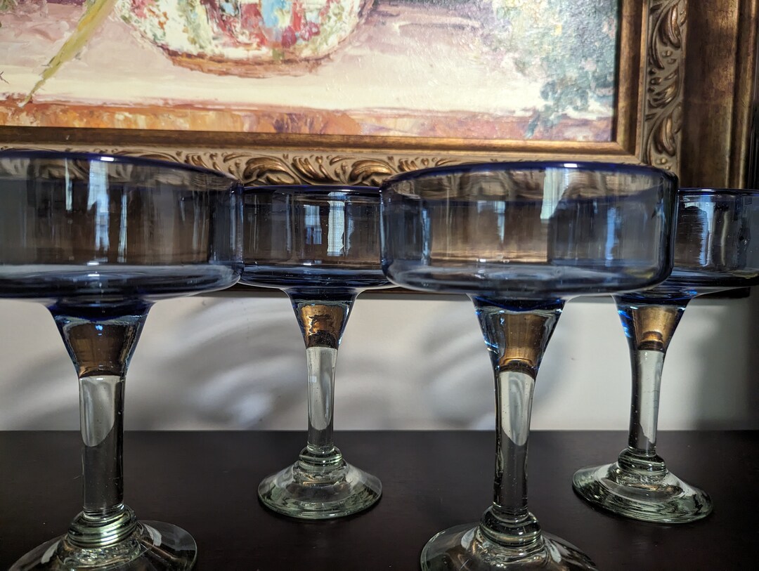 Margarita Glasses Blue Rim Margarita Glasses Set of 4 Etsy