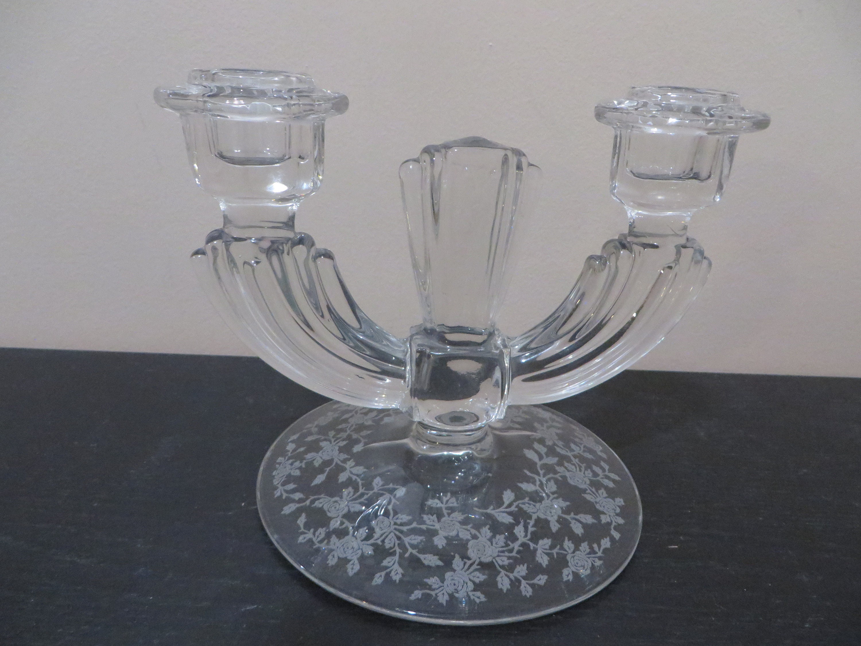 Vintage Glass Candle Holder Etched Decorative Base Double Etsy