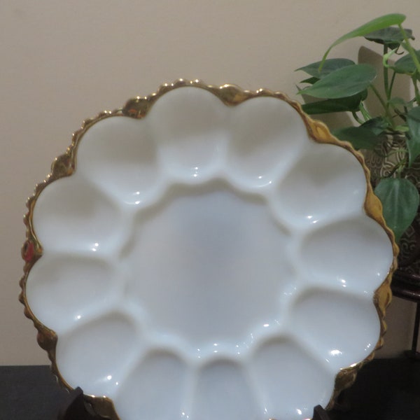 1950’s Anchor Hocking Fire King 10” Milk Glass Deviled Egg Plates