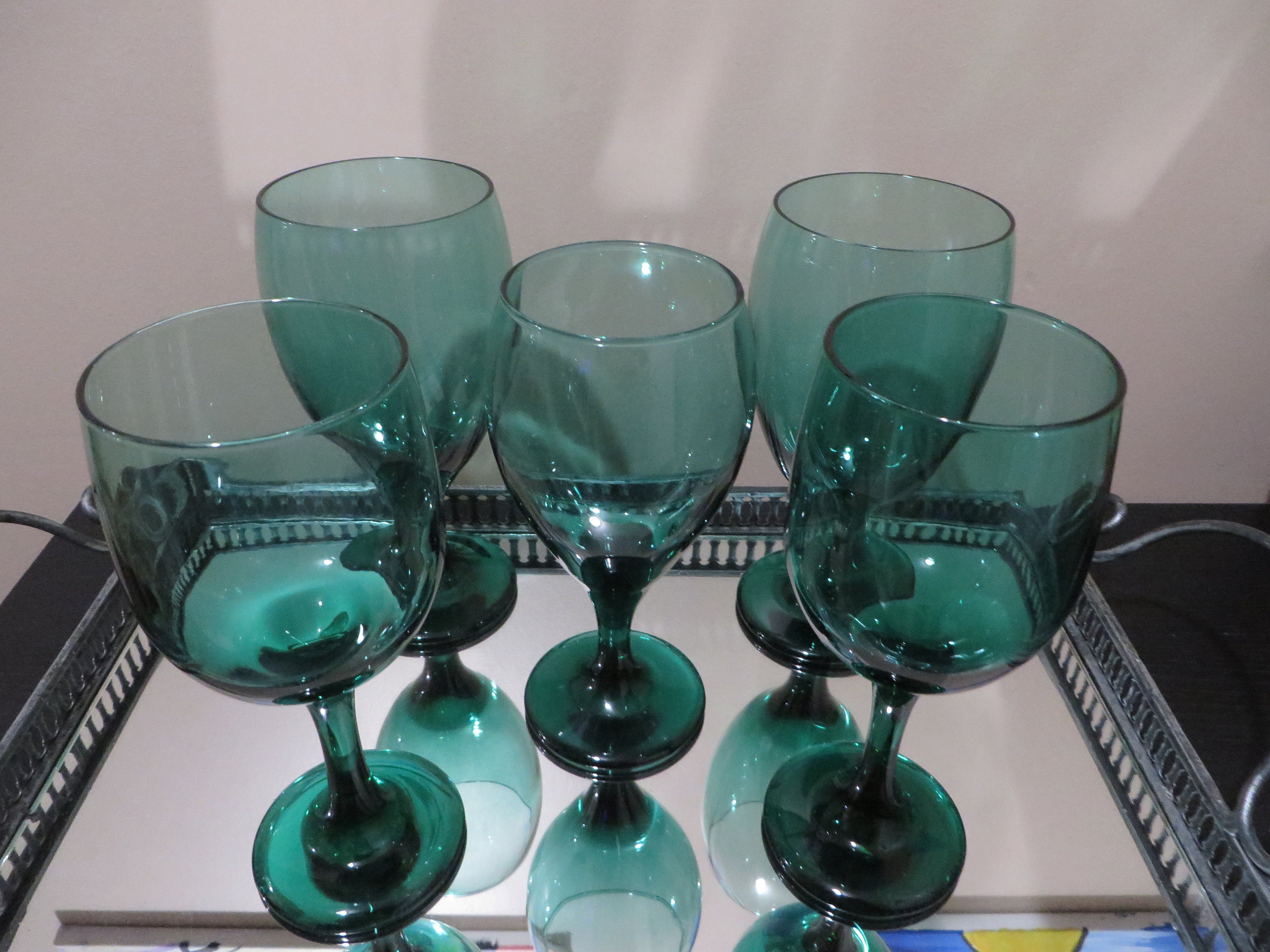 Vintage Libbey Green Wine Glasses Set of 5 Etsy