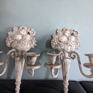 Vintage Pair of  Iron Candelabra made from India, Country Shabby Chic Wall Scones, Double Candleholder Candelabra