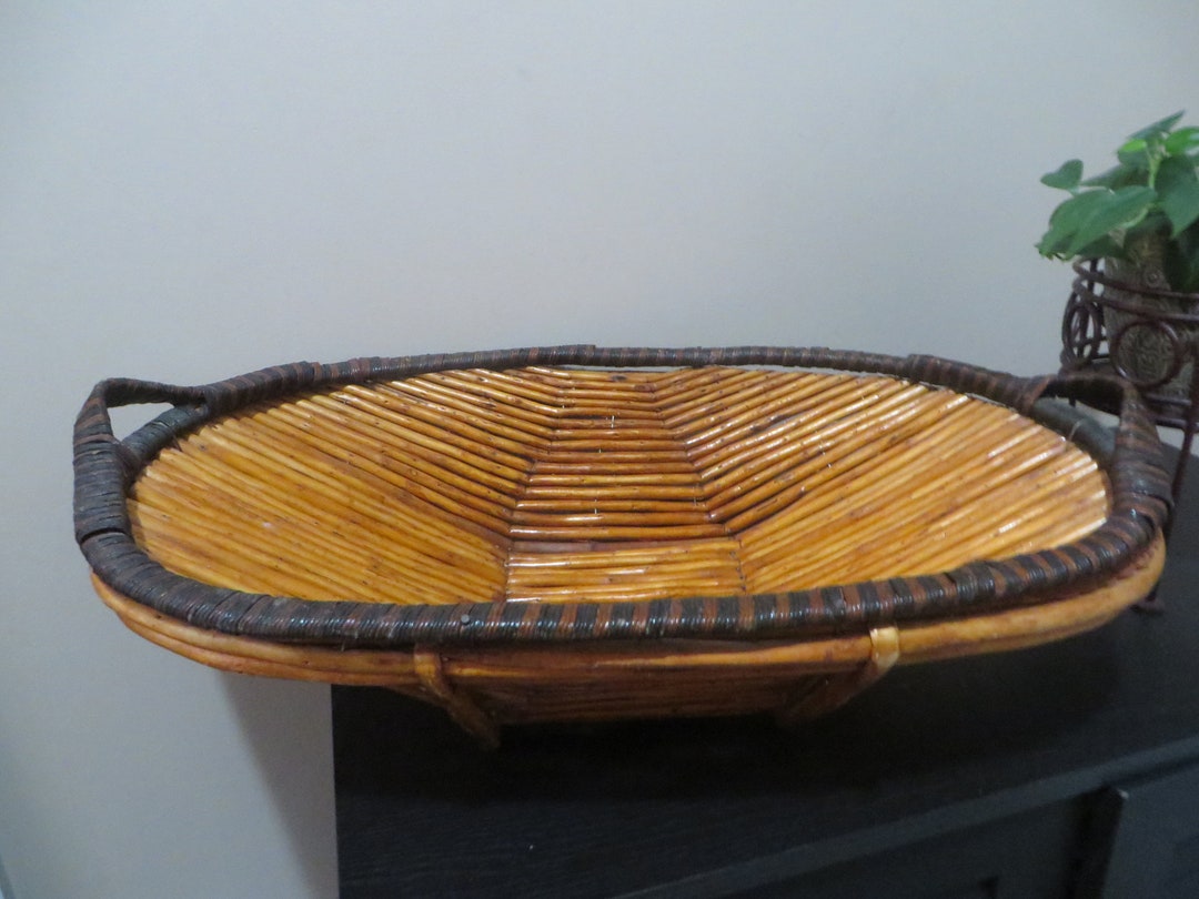 Vintage Bamboo Basket Large Bamboo Basket Boho Basket Etsy