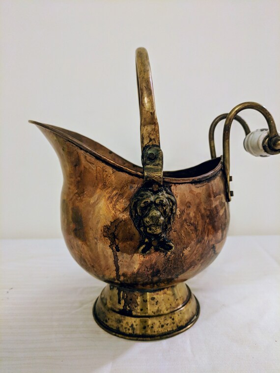 brass planter vintage brass decor. fireplace decor Vintage brass coal scuttle