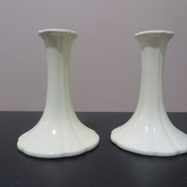 Vintage Pair of Off-White Ceramic Colonial Candle Holders from Japan