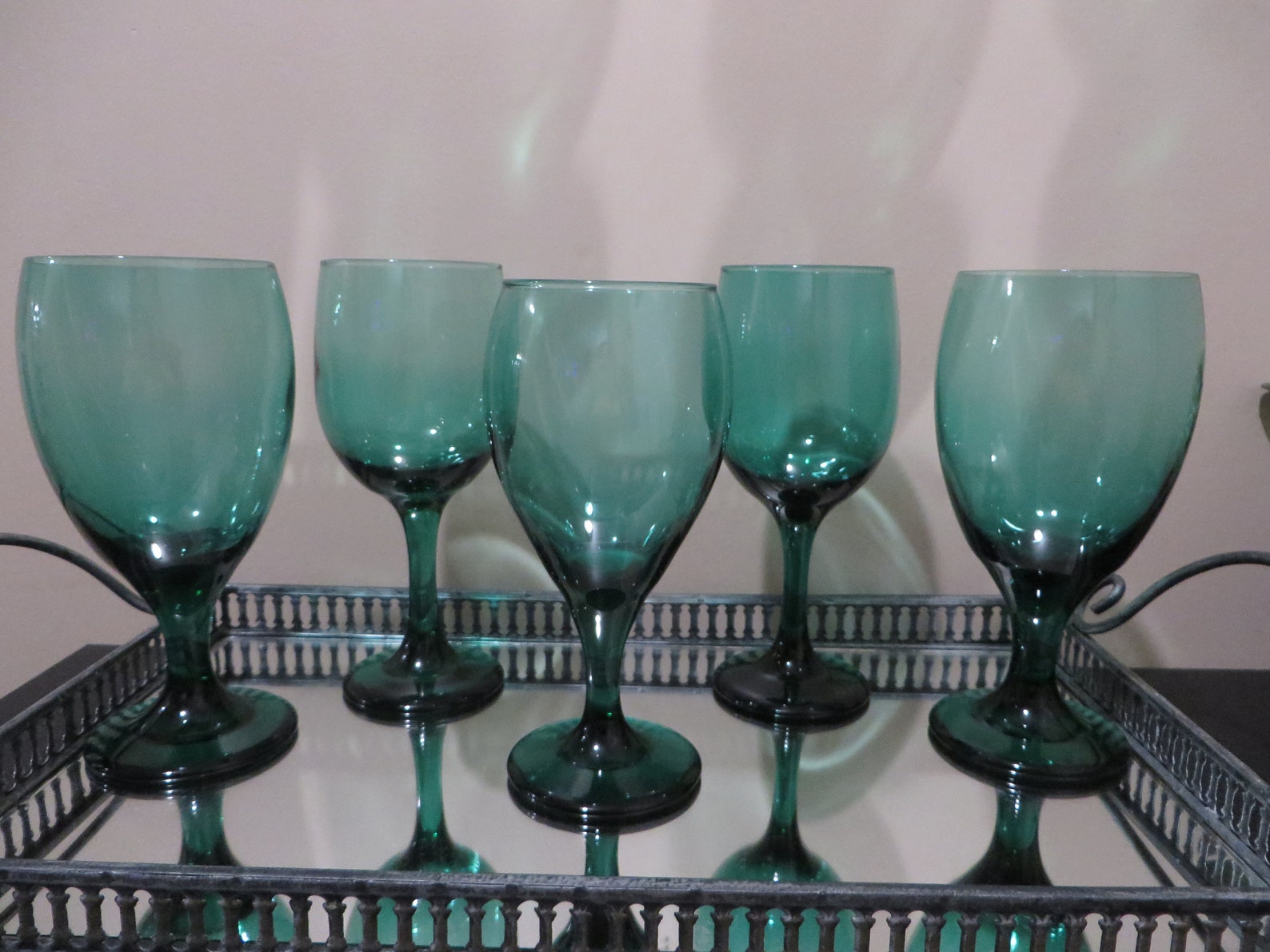 Vintage Libbey Green Wine Glasses Set of 5 Etsy