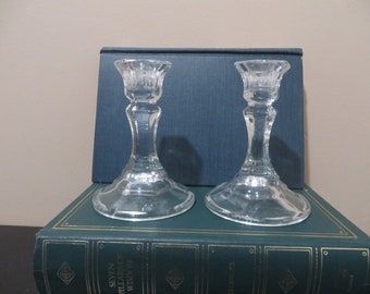 Vintage Glass Candlestick Holders for Taper Candles, Set of 2