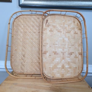 Pair of Rattan Serving Tray, Bamboo Serving Tray, Bohemian Decor, Coffee Table Tray, Tiki Bar, Tropical Decor