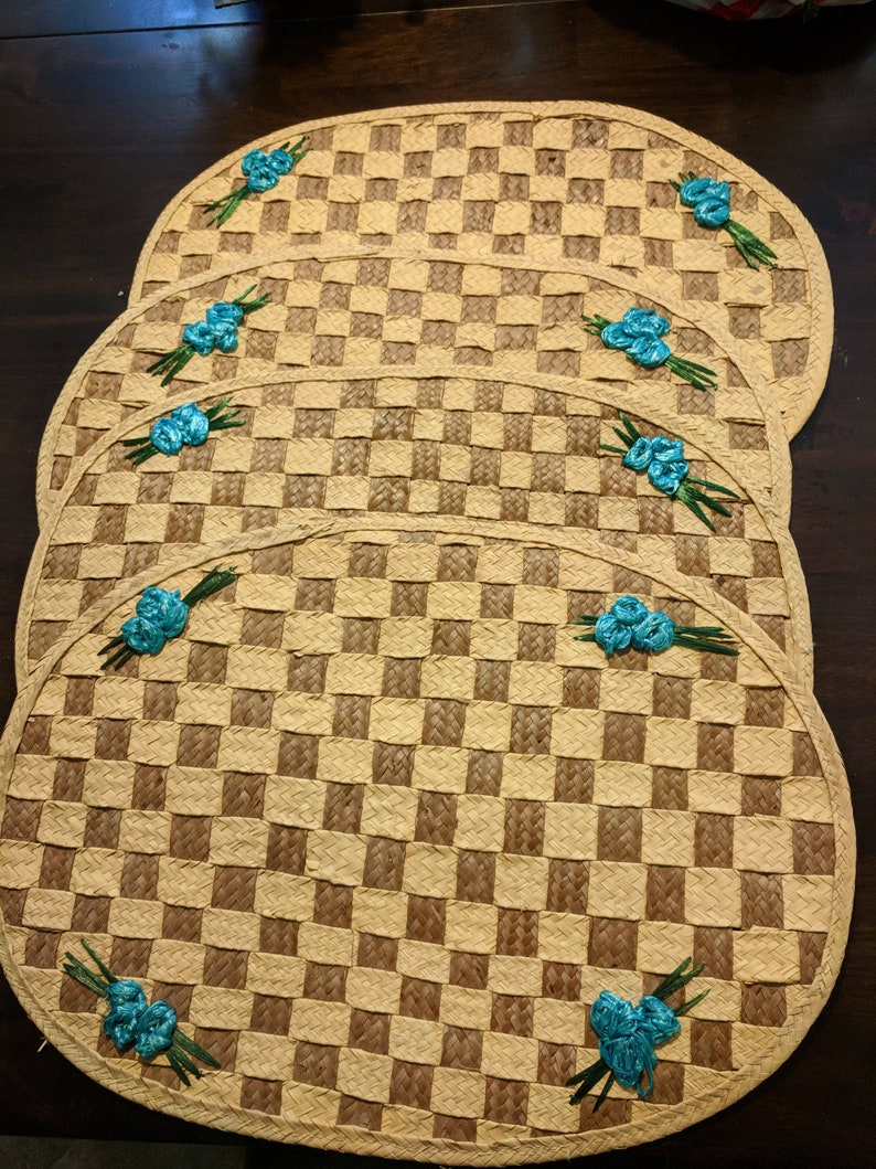 Vintage Wicker Woven Placemats Boho Dining Set of 4 Woven Etsy
