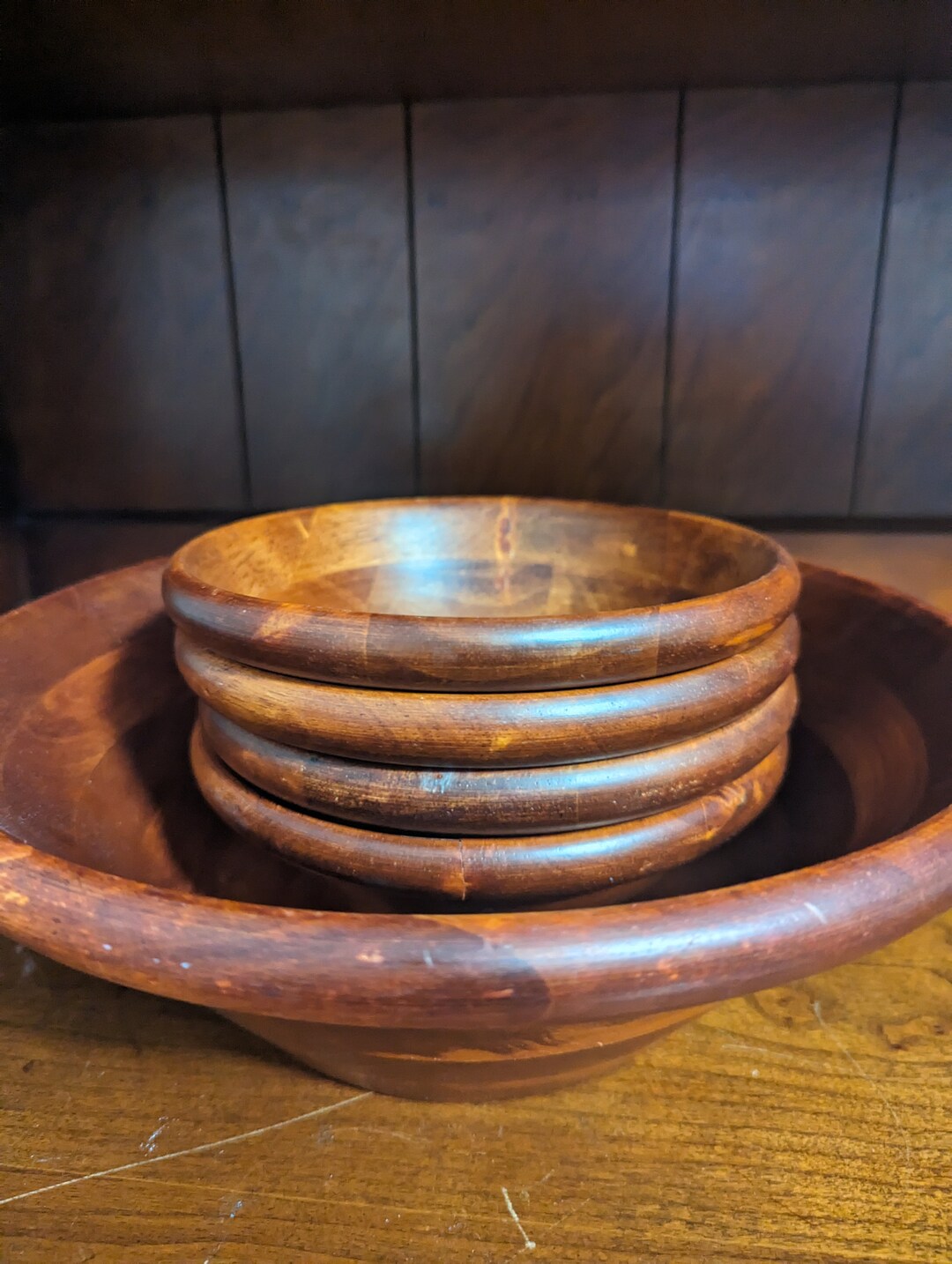 Vintage Big and Small Wooden Bowls, Set of 5 - Etsy