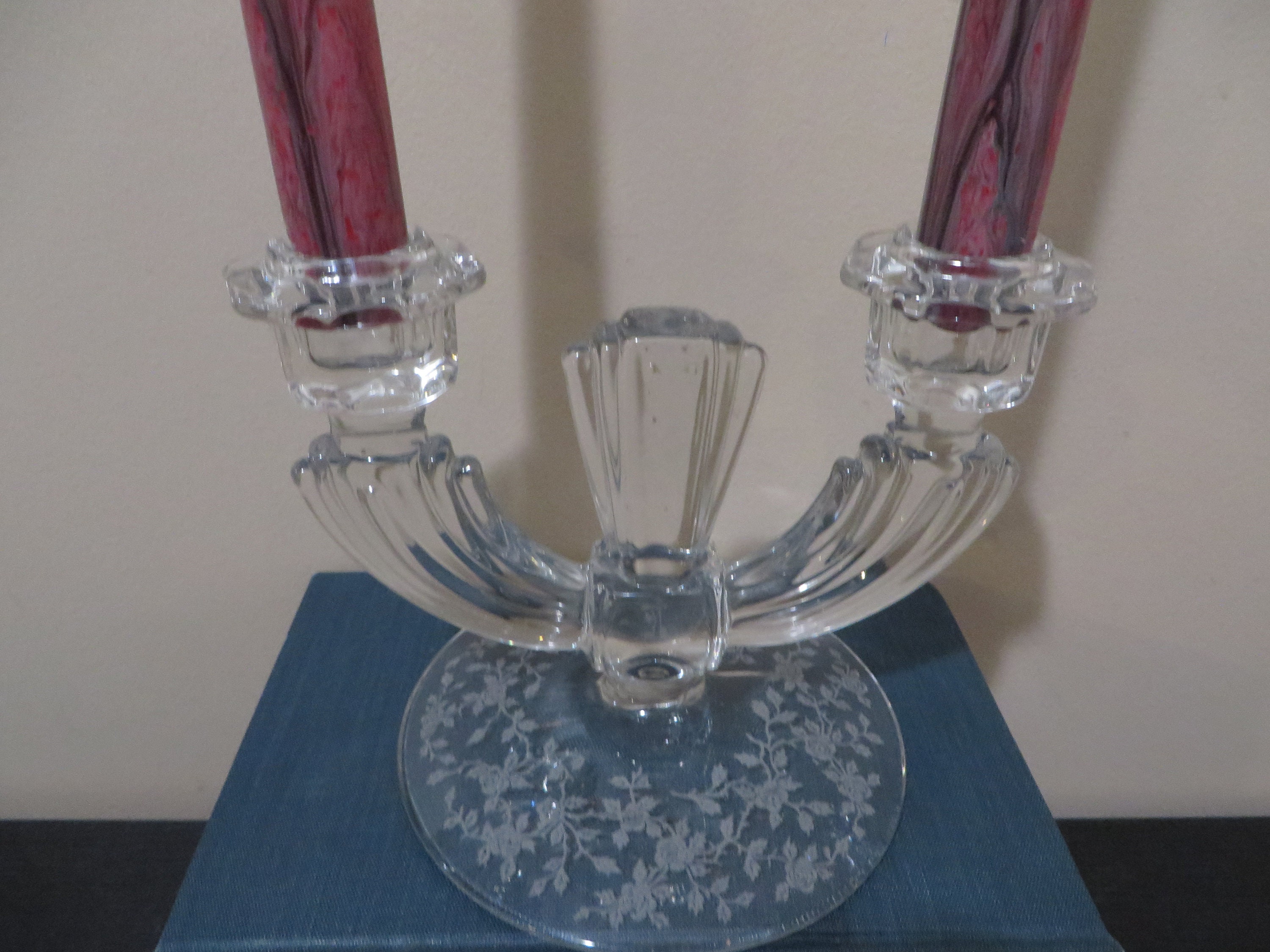 Vintage Glass Candle Holder Etched Decorative Base Double Etsy
