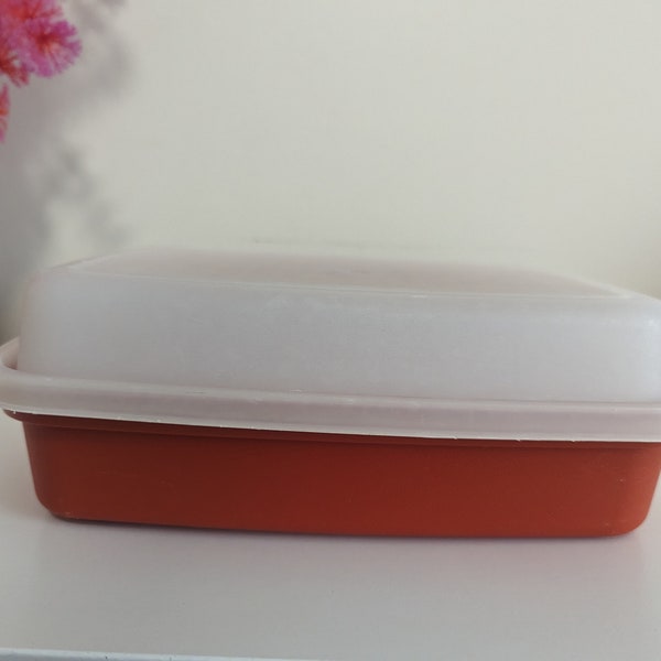 Vintage Tupperware season serve tenderizer / meat tenderizer container in paprika color