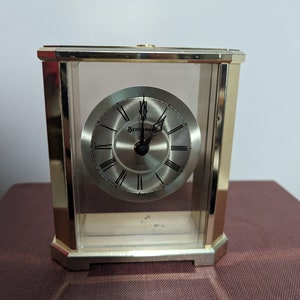 Vintage Brass Gold Benchmark by Quartz Table Clock