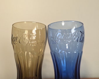 Pair of Cobalt blue and brown Coca-Cola Glasses from 1990's