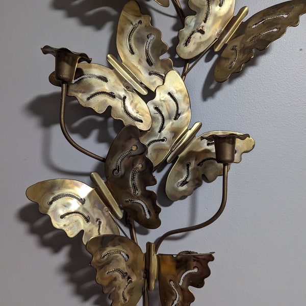 Vintage Butterfly Metal/Brass Wall Art Candleholders