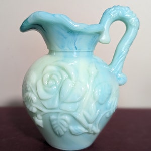 Vintage  Small Avon Jadeite Green Marbled Milk Glass Pitcher