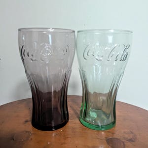 Pair of Coca-Cola Glasses from 1990&#39;s, light green and light purple