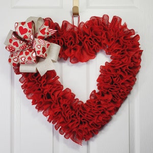 Large Valentine wreath,  21" Rustic Valentine's Day door decor, Red Heart wreath