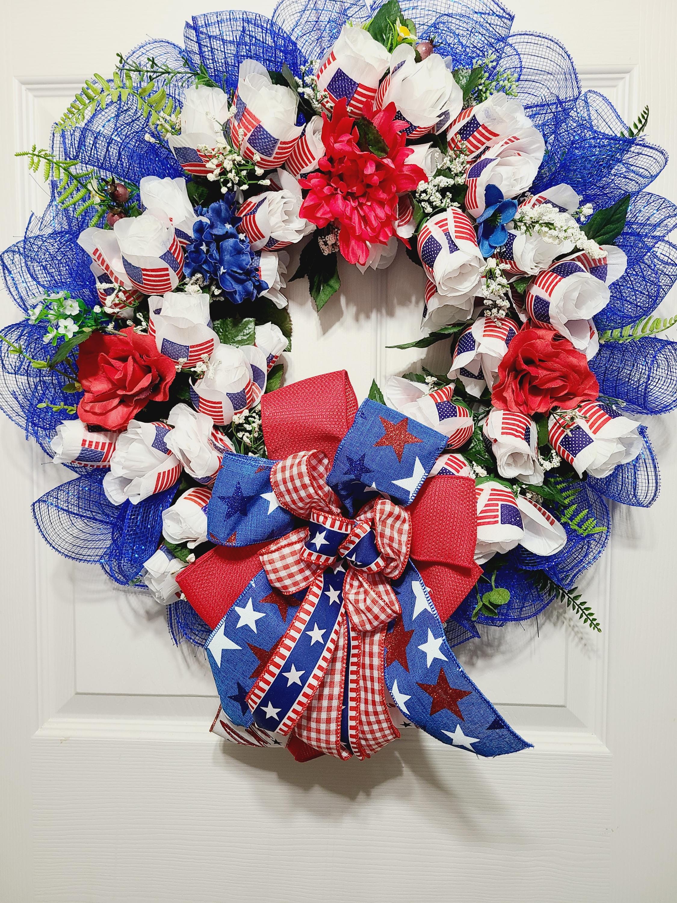 Patriotic Wreath for Front Door; 4th of July Wreath; American Flag ...