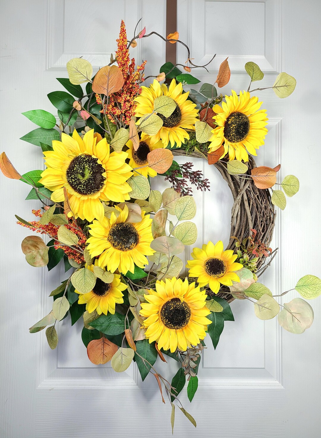 Sunflower Fall Wreath for Front Door; Autumn Harvest Grapevine Wreath ...