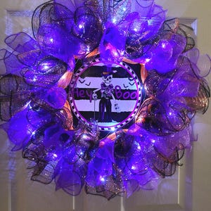 Lighted Halloween front door wreath, Halloween decor