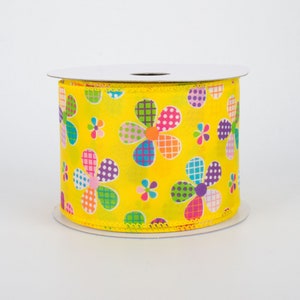 Yellow Patchwork Flowers Ribbon;  2.5&quot; x 10 YARDS