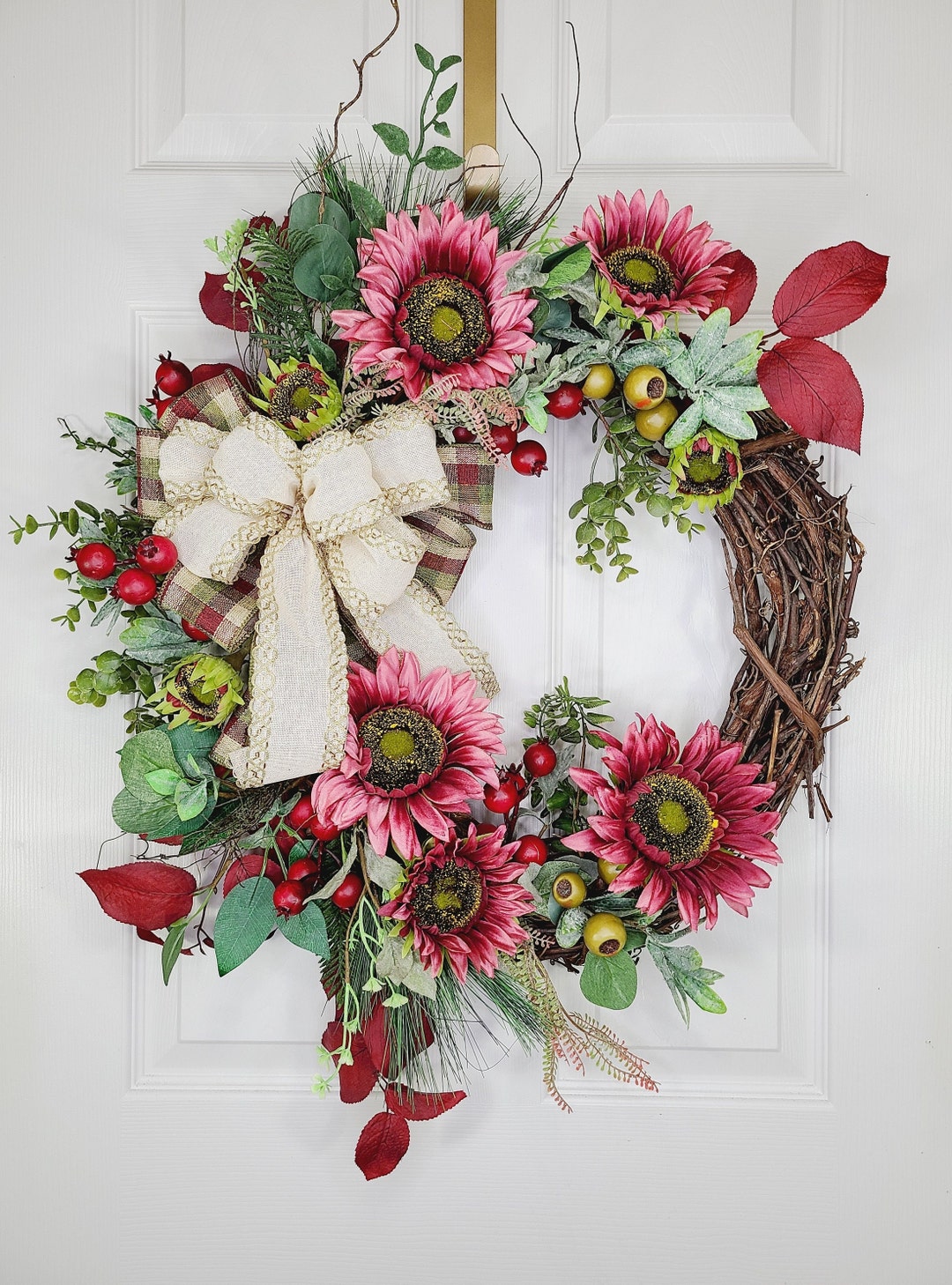 Sunflower Grapevine Wreath, Front Door Monogram Wreath - Etsy