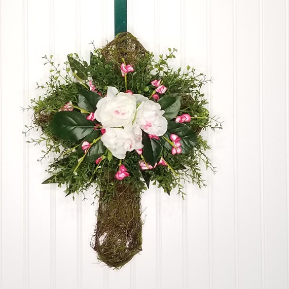 Cross Wreath Nursing Home Decor Spring Floral Wreath Etsy