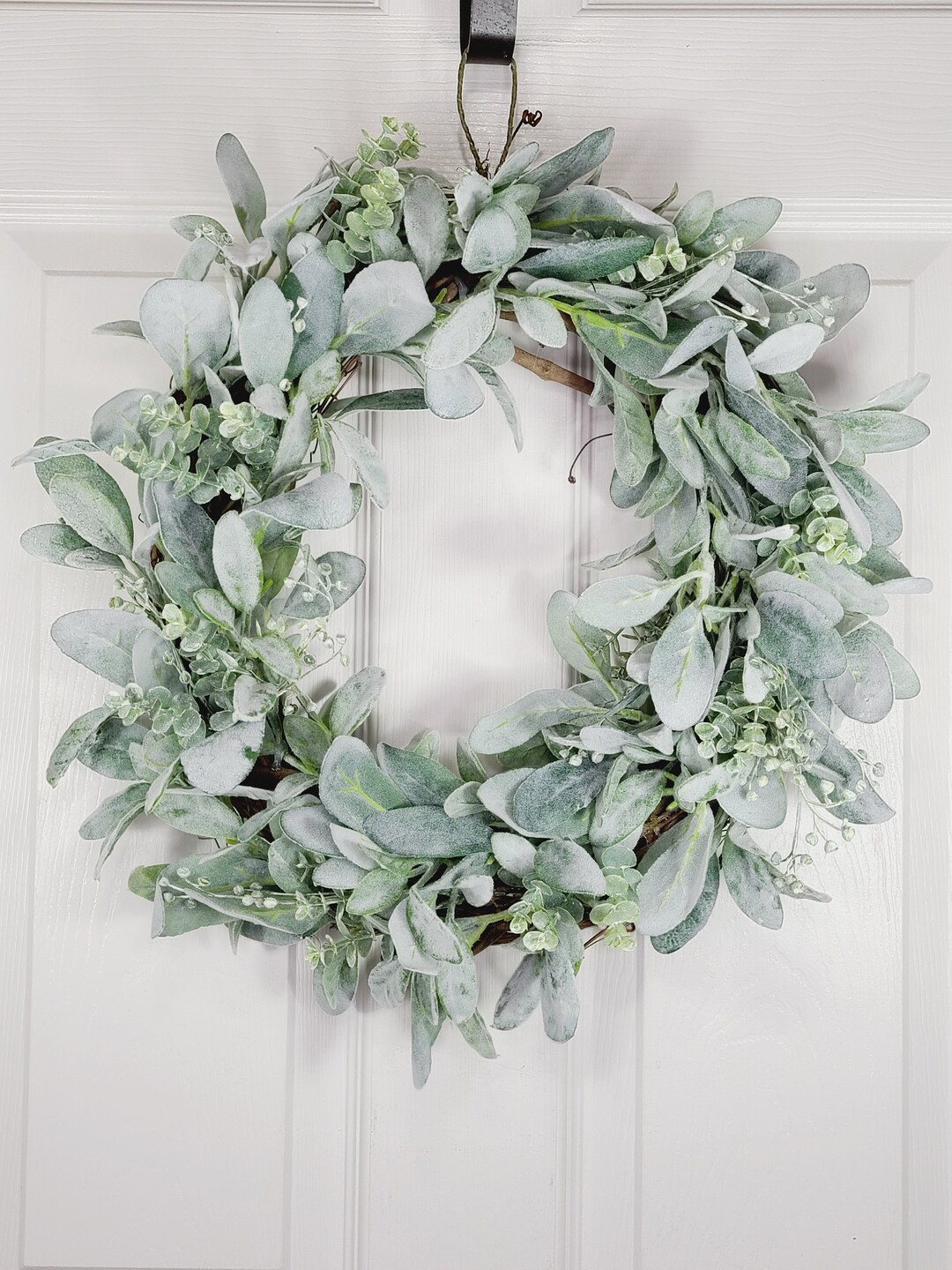 Lambs Ear and Eucalyptus Sprigs Greenery Wreath for Front Door ...