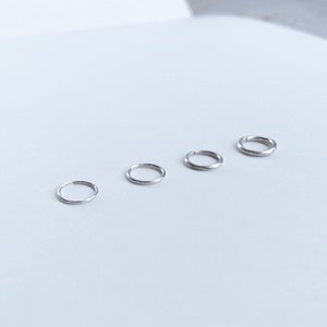 Orecchini a cerchio sottili da piercing per tutti i giorni in argento Sterling, da 3 mm a 12 mm, calibro 20