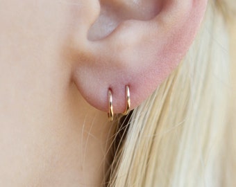 Minimalist Gold-Filled thin Sleeper Earrings, Hypoallergenic Helix Tragus, Cartilage Hoop Gold Lip Ring, Nose Ring, Extra Slim Gold Hoop