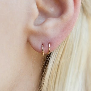 Minimalist Gold-Filled thin Sleeper Earrings, Hypoallergenic Helix Tragus, Cartilage Hoop Gold Lip Ring, Nose Ring, Extra Slim Gold Hoop