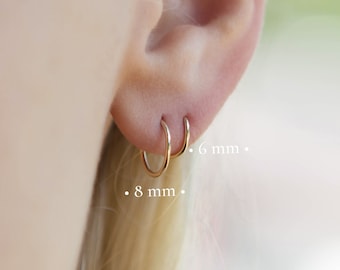 Boucles d’oreilles minces minimalistes remplies d’or, Hypoallergenic Helix Tragus, Cartilage Hoop Gold Lip Ring, Nose Ring, Extra Slim Gold Hoop